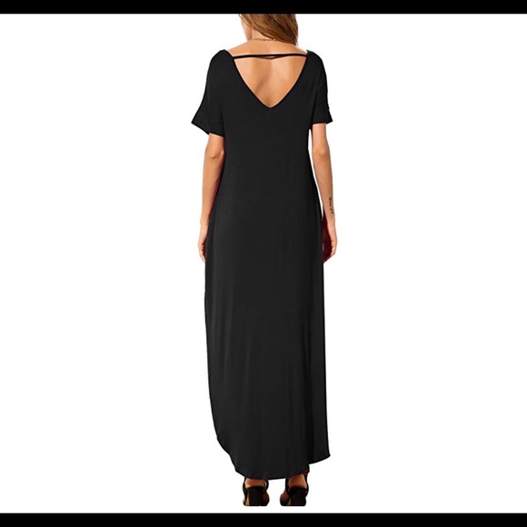 Casual Short Sleeve Long Maxi Dress-BLACK - Picture 6 of 8